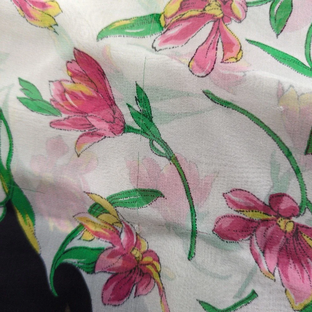 Ann Taylor Floral Sheer Silk Scarf‎ - Black White Pink Onlong Rectangle 17x70